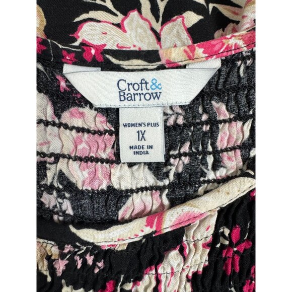 Floral Pineapple Print Smocked Bodice‎ Midi Maxi Dress w/Pockets Size 1X 16 18 - Picture 6 of 8